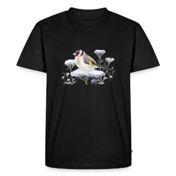 Loving watercolor drawing thistle finch in the snow - Men's Premium Organic T-Shirt - black - Front - Nico (187cm)