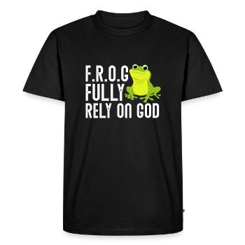FROG Fully Rely On God Christian Frog Lover - Men's Premium Organic T-Shirt - black - Front - Nico (187cm)