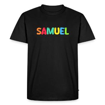 Name - Samuel - Men's Premium Organic T-Shirt - black - Front - Nico (187cm)