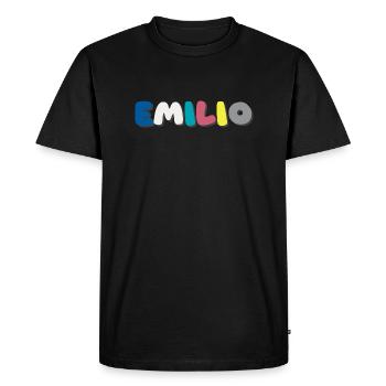 Nom - Emilio - T-shirt Premium bio Homme - noir - Devant - Nico (187cm)