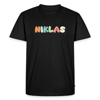 Name - Niklas - Men's Premium Organic T-Shirt - black - Front - Nico (187cm)