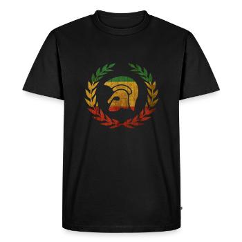 Casque de Troie dans une couronne de laurier - T-shirt Premium bio Homme - noir - Devant - Nico (187cm)