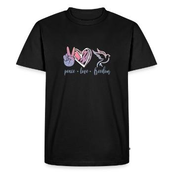 Peace Love Freedom - Men's Premium Organic T-Shirt - black - Front - Nico (187cm)