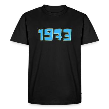 1973 Blue and Yellow - Men's Premium Organic T-Shirt - black - Front - Nico (187cm)