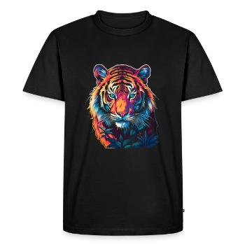 Tigre au look néon - gros plan - T-shirt Premium bio Homme - noir - Devant - Nico (187cm)