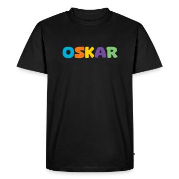 Name - Oskar - Men's Premium Organic T-Shirt - black - Front - Nico (187cm)