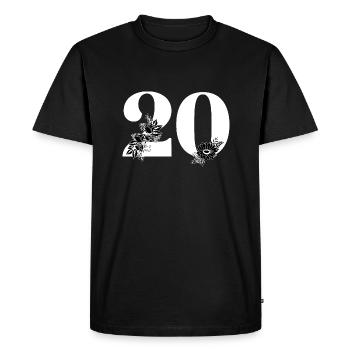 Numéro 20 floral noir -20e anniversaire floral - T-shirt Premium bio Homme - noir - Devant - Nico (187cm)