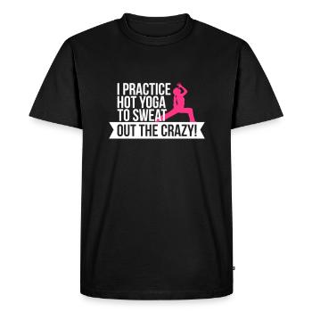 Practice Hot yoga to sweat - funny - witty - Men's Premium Organic T-Shirt - black - Front - Nico (187cm)