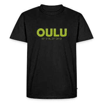 Oulu - Finland - Coordinates - Longitude Latitude - Men's Premium Organic T-Shirt - black - Front - Nico (187cm)