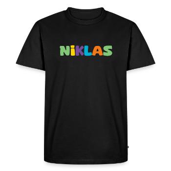 Name - Niklas - Men's Premium Organic T-Shirt - black - Front - Nico (187cm)