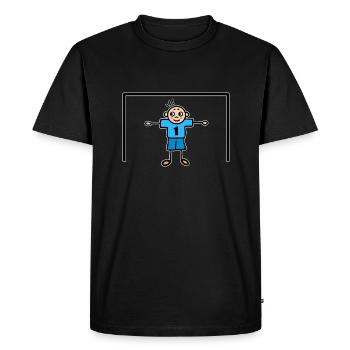 Football - Number one goalkeeper in goal blue - Men's Premium Organic T-Shirt - black - Front - Nico (187cm)