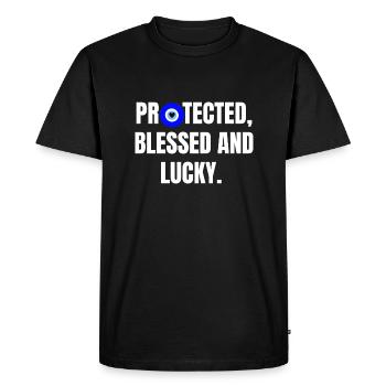 Protected and lucky - T-shirt Premium bio Homme - noir - Devant - Nico (187cm)
