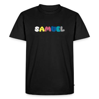 Name - Samuel - Men's Premium Organic T-Shirt - black - Front - Nico (187cm)