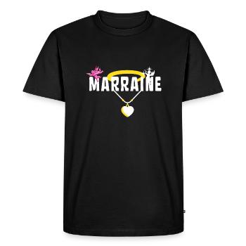 Marraine Baptême Chérubin - Collier avec Cœur - T-shirt Premium bio Homme - noir - Devant - Nico (187cm)