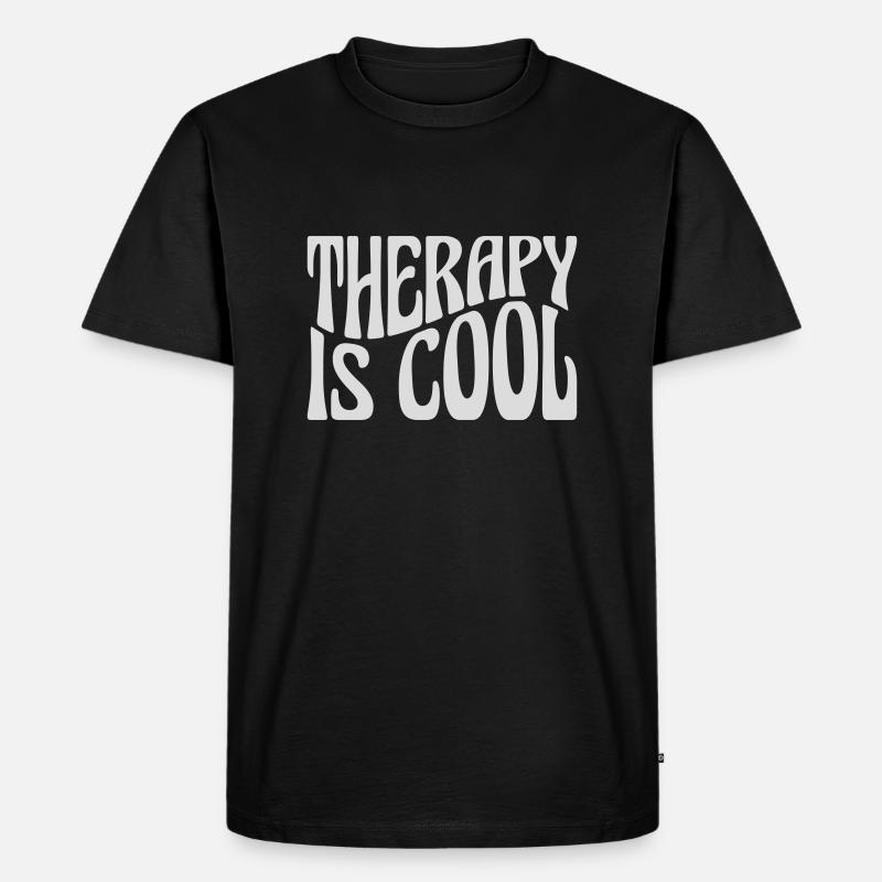 therapy is cool Zitat - Männer Premium Bio T-Shirt - Schwarz
