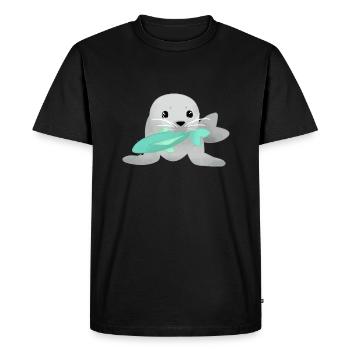 Seal with fish - Men's Premium Organic T-Shirt - black - Front - Nico (187cm)