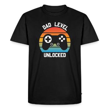Funny First Baby Announcement, Dad Level Unlocked - Men's Premium Organic T-Shirt - black - Front - Nico (187cm)