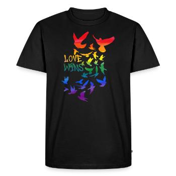 l’amour gagne, sourd, sourd, graffit, arc-en-ciel - T-shirt Premium bio Homme - noir - Devant - Nico (187cm)