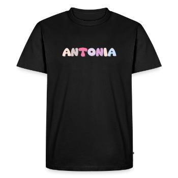 Name - Antonia - Men's Premium Organic T-Shirt - black - Front - Nico (187cm)