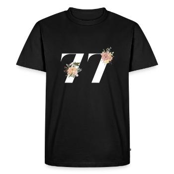 77e anniversaire fleuris (Cadeau de 77 ans) - T-shirt Premium bio Homme - noir - Devant - Nico (187cm)