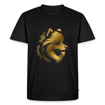Pomeranian, Pomeranian, Dog's Head, drawing gold - Men's Premium Organic T-Shirt - black - Front - Nico (187cm)