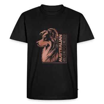 Portrait de berger australien | Tête d’Aussie en or rose - T-shirt Premium bio Homme - noir - Devant - Nico (187cm)