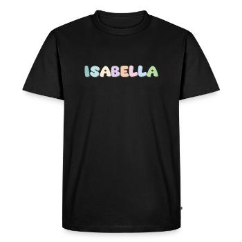 Name - Isabella - Men's Premium Organic T-Shirt - black - Front - Nico (187cm)