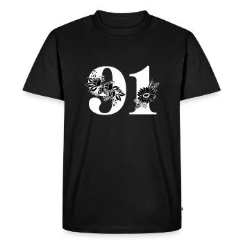 Numéro 91 floral noir - 91e anniversaire floral - T-shirt Premium bio Homme - noir - Devant - Nico (187cm)