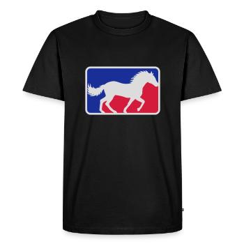 Cheval de sport rouge bleu - T-shirt Premium bio Homme - noir - Devant - Nico (187cm)