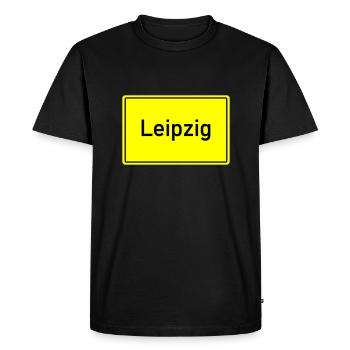 Town sign Leipzig - Men's Premium Organic T-Shirt - black - Front - Nico (187cm)