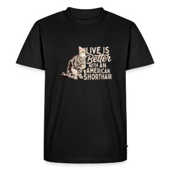 Vivre c’est mieux avec un chat américain à poil court Owne - T-shirt Premium bio Homme - noir - Devant - Nico (187cm)