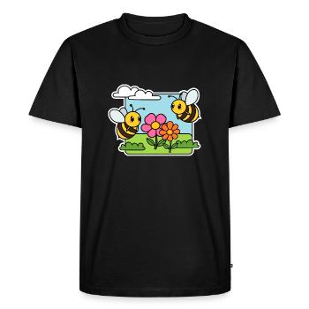 The bees are happily buzzing around the flowers! - Men's Premium Organic T-Shirt - black - Front - Nico (187cm)