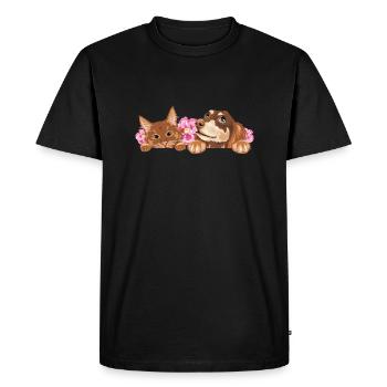 Chat roux mignon et teckel rêveur - T-shirt Premium bio Homme - noir - Devant - Nico (187cm)