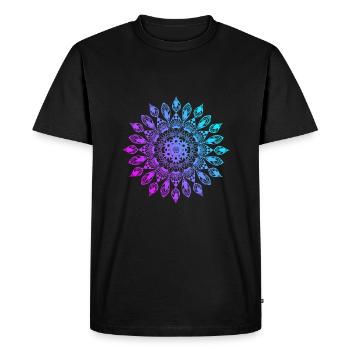 Mandala fleur rose violet turquoise - T-shirt Premium bio Homme - noir - Devant - Nico (187cm)