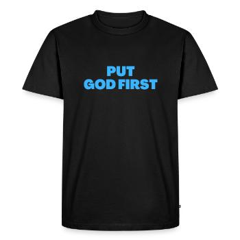 Put God First - Christian Quotes - Men's Premium Organic T-Shirt - black - Front - Nico (187cm)
