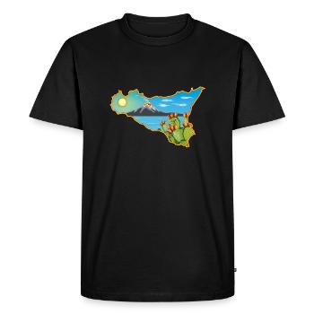 Panorama de l’Etna sur la carte de la Sicile - T-shirt Premium bio Homme - noir - Devant - Nico (187cm)