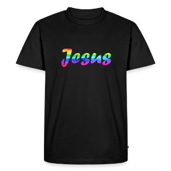 Drapeau arc-en-ciel de Jésus - T-shirt Premium bio Homme - noir - Devant - Nico (187cm)