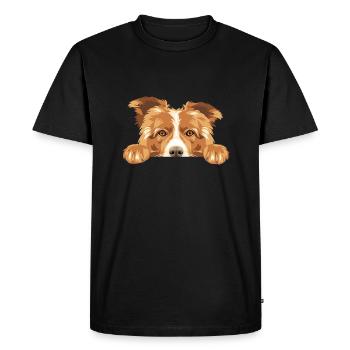 Coup d’œil triste chien Border Collie - T-shirt Premium bio Homme - noir - Devant - Nico (187cm)