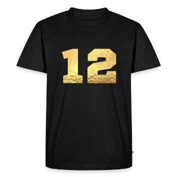 Numéro 12 paillettes doré - 12e anniversaire - T-shirt Premium bio Homme - noir - Devant - Nico (187cm)