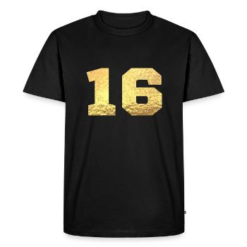 Numéro 16 paillettes doré - 16e anniversaire - T-shirt Premium bio Homme - noir - Devant - Nico (187cm)