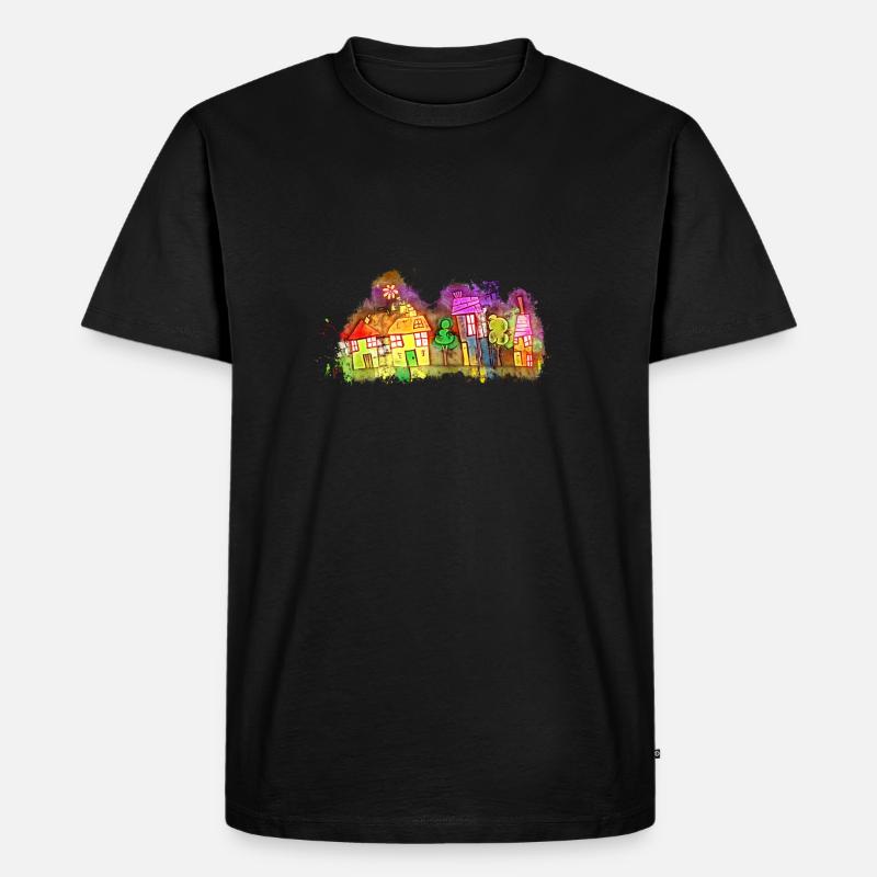 Häuser Immobilien hell glühend - Männer Premium Bio T-Shirt - Schwarz