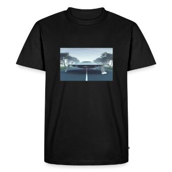 Flying saucer on a country road - Men's Premium Organic T-Shirt - black - Front - Nico (187cm)