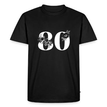 Numéro 80 floral noir - 80e anniversaire floral - T-shirt Premium bio Homme - noir - Devant - Nico (187cm)