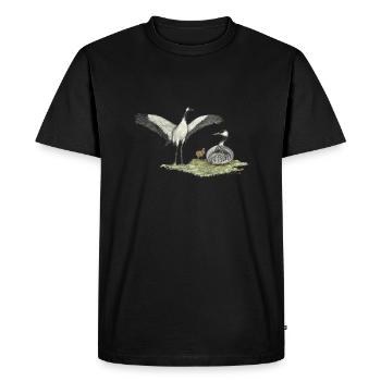 Famille de grues avec poussins - T-shirt Premium bio Homme - noir - Devant - Nico (187cm)