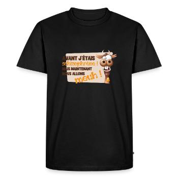 Avant j'étais schizophrène mais nous allons meuh ! - T-shirt Premium bio Homme - noir - Devant - Nico (187cm)