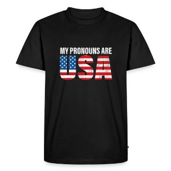 Mens July 4th Funny My Pronouns Are USA - Men's Premium Organic T-Shirt - black - Front - Nico (187cm)