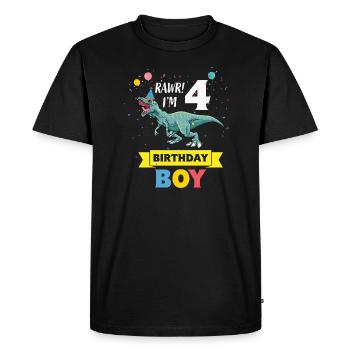 Enfants 4 ans 4ème anniversaire Garçon T Rex Dinosaure - T-shirt Premium bio Homme - noir - Devant - Nico (187cm)