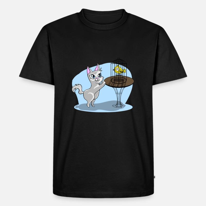 Katze mit Vogel - Männer Premium Bio T-Shirt - Schwarz