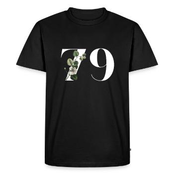 Numéro 79 floral vert - 79e anniversaire floral - T-shirt Premium bio Homme - noir - Devant - Nico (187cm)