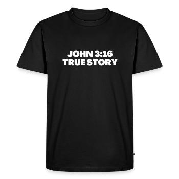 Jean 3:16 Verset biblique de l’histoire vraie - Citation chrétienne - T-shirt Premium bio Homme - noir - Devant - Nico (187cm)